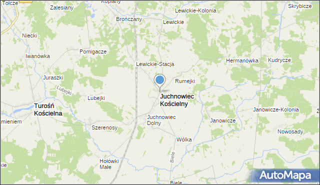 mapa Juchnowiec Kościelny, Juchnowiec Kościelny na mapie Targeo